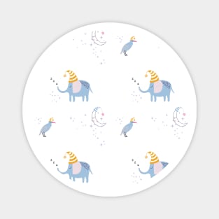 Pattern with cute sleeping elephant, bird and moon Magnet